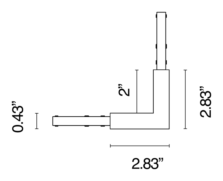 Zero Track Pro Surface System by Flos, size drawing: 90º Corner Feed