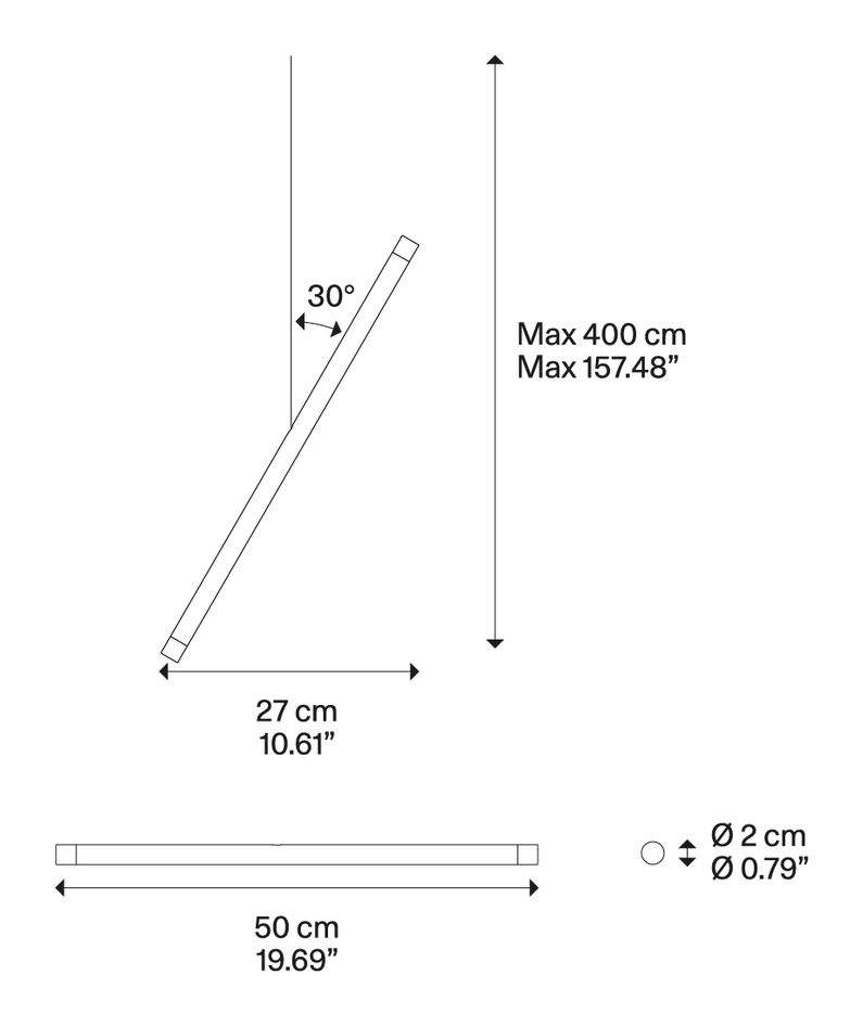 A-Tube Nano Duo Cluster Pendant Lamp by Lodes, size drawing