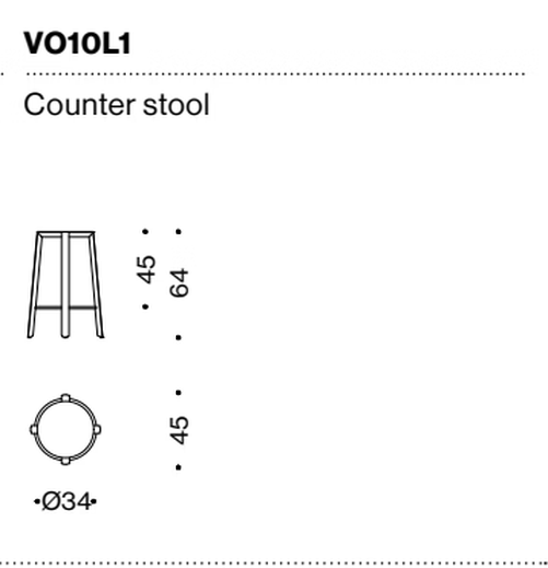 Vol Stool by Moroso, size drawing: Counter stool