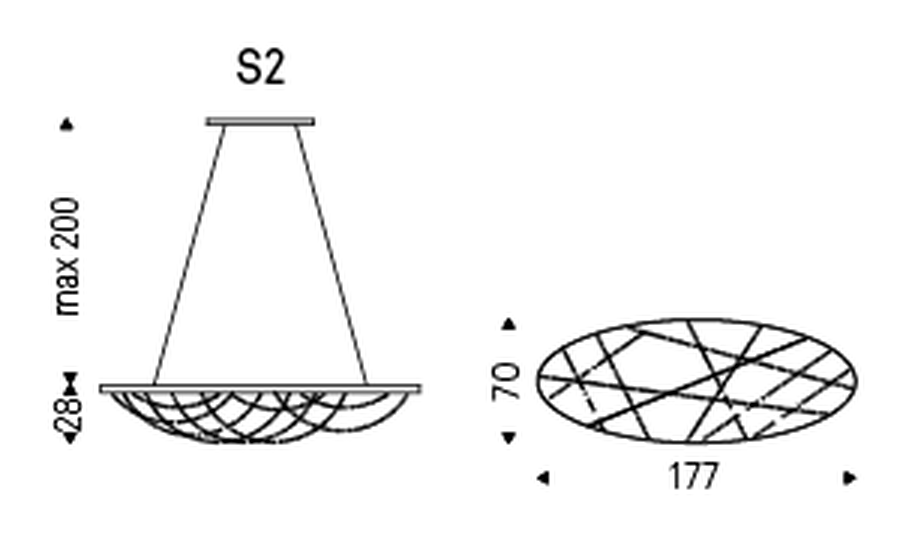 Cristal Pendant Lamp by Cattelan Italia, size drawing