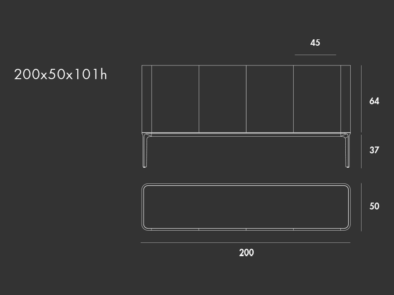 Slim Four-Door Sideboard by Sovet, size drawing: H 101