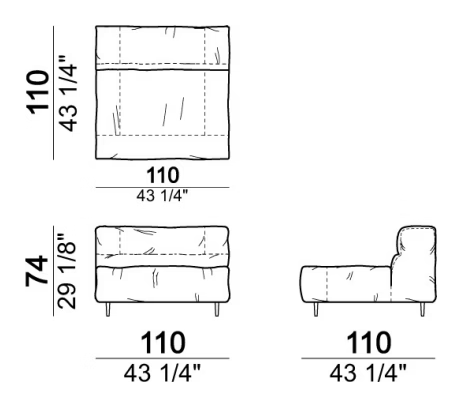 Crazy Diamond Sofa by Arketipo, size drawing: Fix central unit