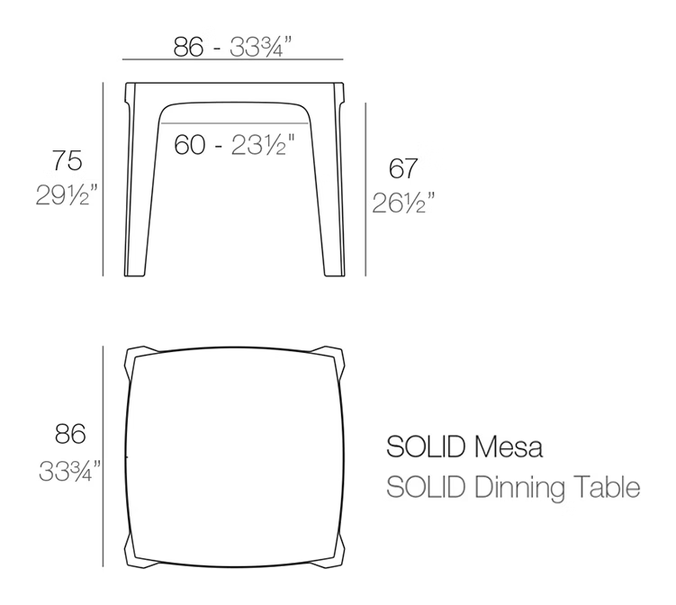 Solid Dining Table by Vondom, size drawing
