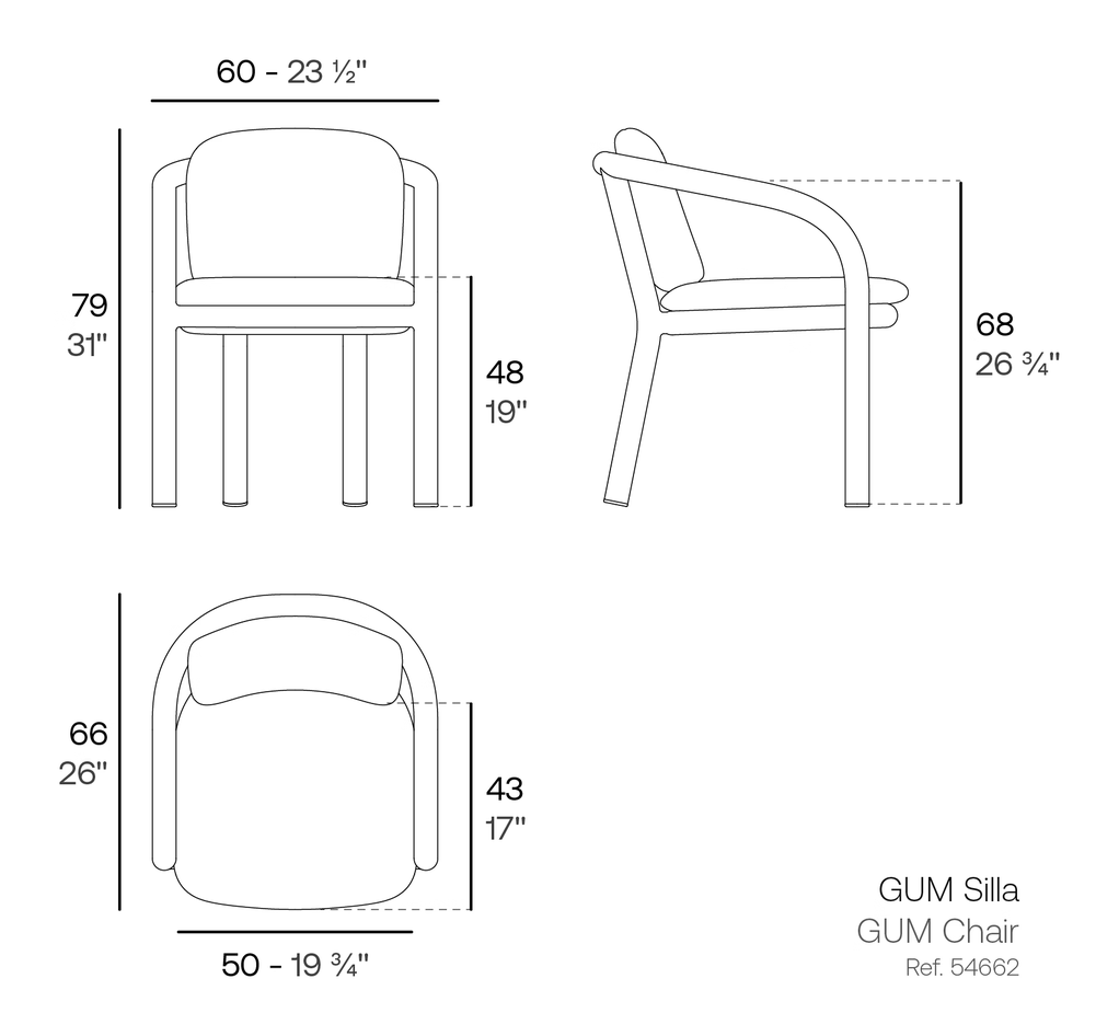 Gum/Mel Chair by Vondom, size drawing