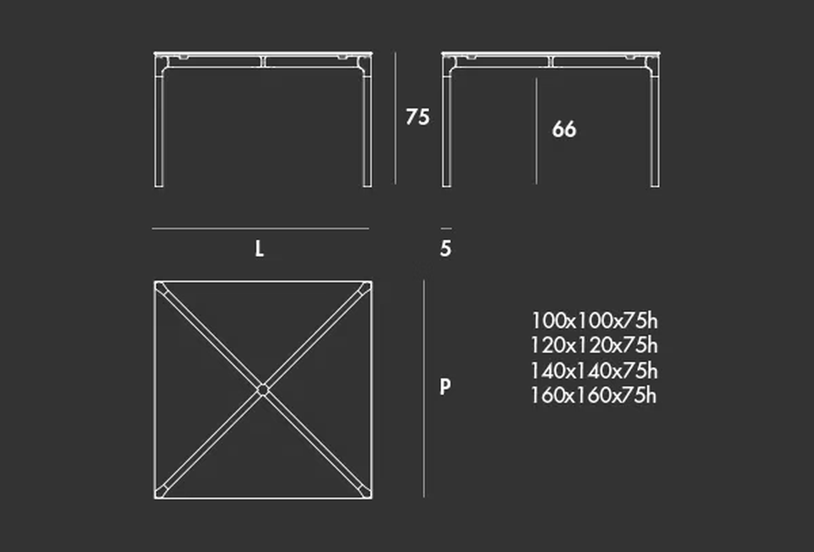 Bone Table by Sovet, size drawing: Square