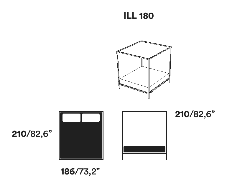 ILletto Bed by Opinion Ciatti, size drawing: ILL 180