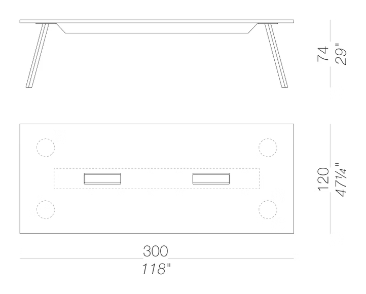 Ori Meeting Table by LaPalma, size drawing
