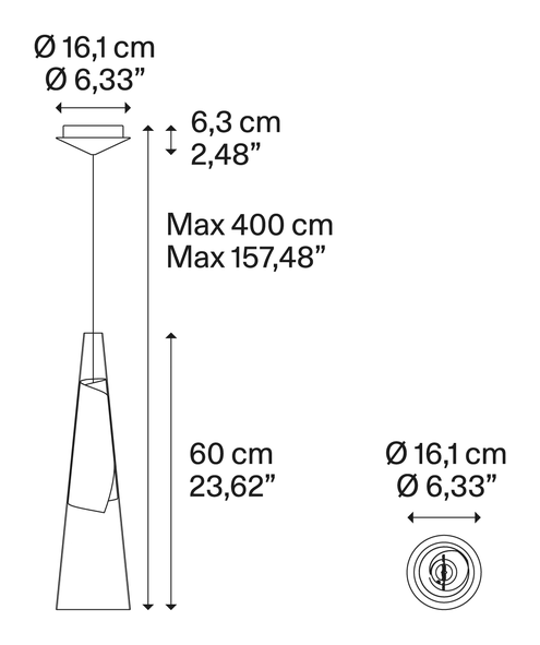 Cono di Luce Pendant Lamp by Lodes, size drawing: Cono di Luce large
