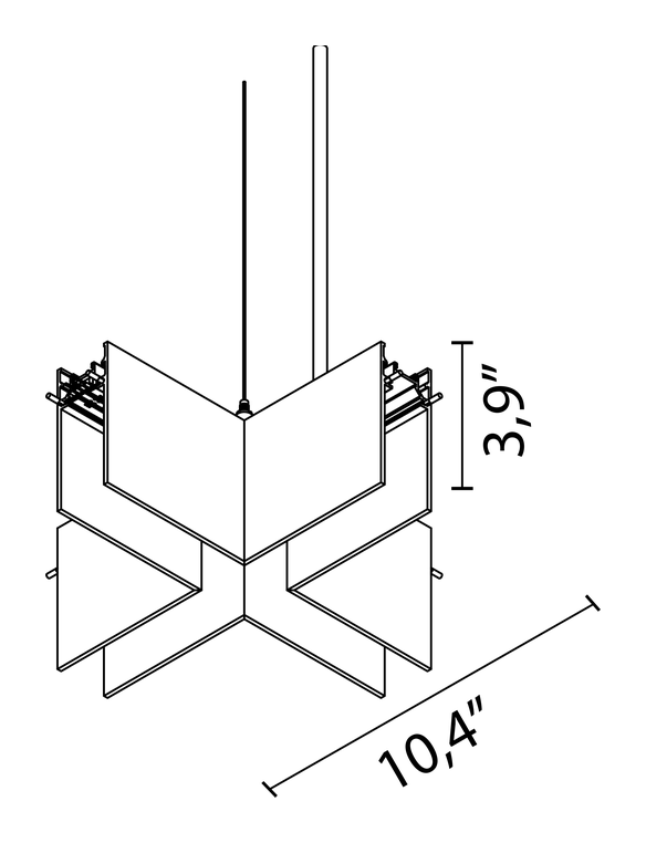 The Running Magnet Suspension Down Track by Flos, size drawing: X-Joint Grid Down