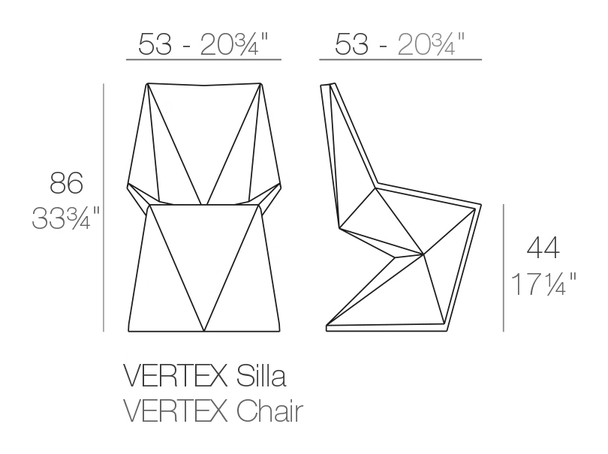 Vertex Chair by Vondom, size drawing