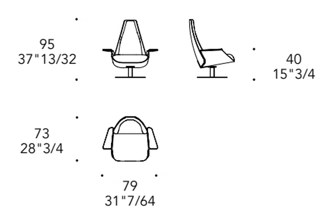 Minerva Poltrona Armchair by Reflex, size drawing