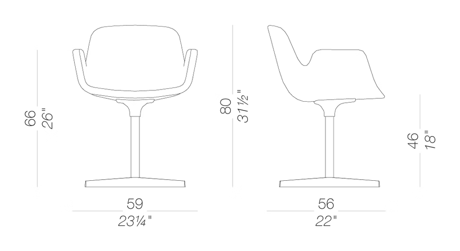 Pass S131 Chair by LaPalma, size drawing