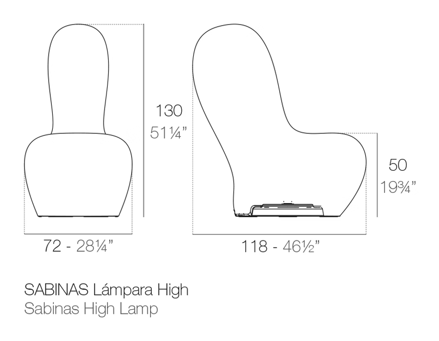 Sabinas Lamp by Vondom, size drawing