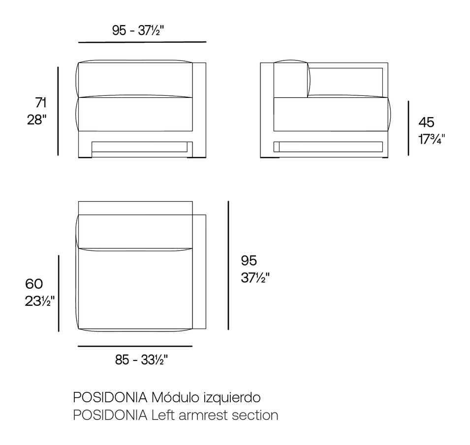 Posidonia Sofa Modular by Vondom, size drawing
