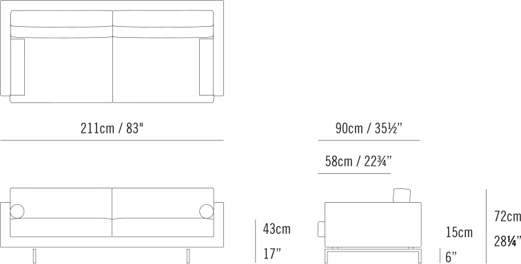 Lite Sofa by Bensen, size drawing: Lite 3 Seater