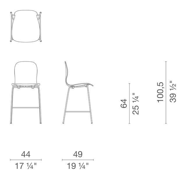 Tate Wood Stool by Cappellini, size drawing 1