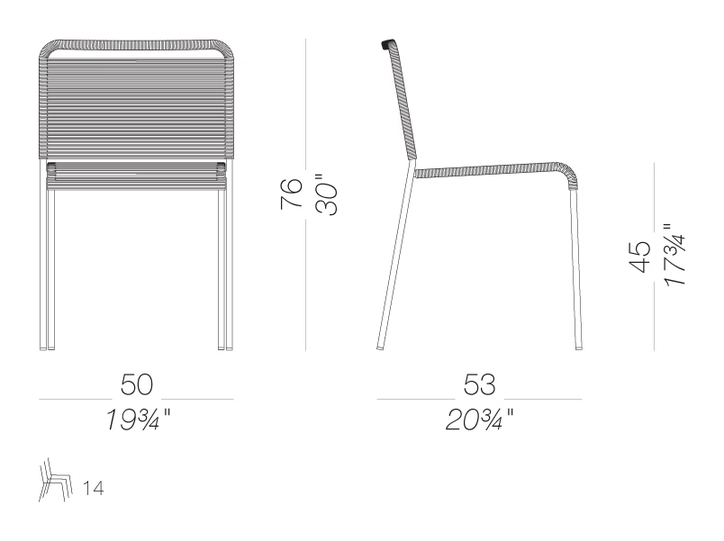Aria S42 Outdoor Chair by LaPalma, size drawing