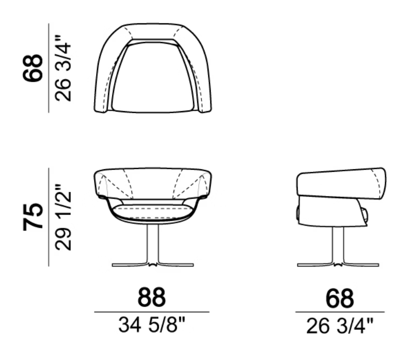 Jordan Armchair by Arketipo, size drawing
