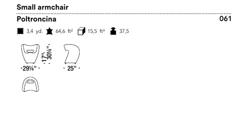 Victoria and Albert Armchair by Moroso, size drawing