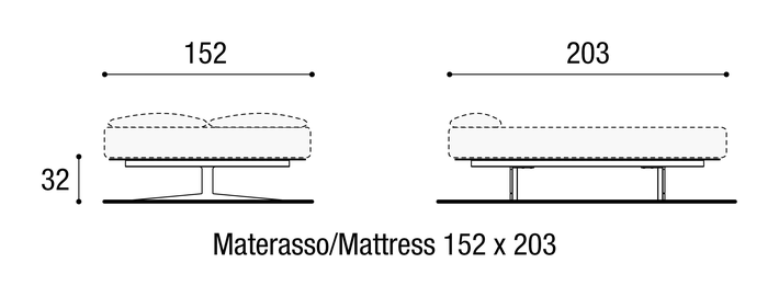 Steel Bed by Lago, size drawing: 1700