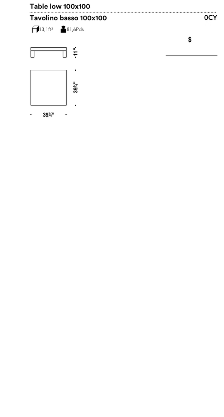 Nebulone Coffee Table by Moroso, size drawing: Table low 100x100