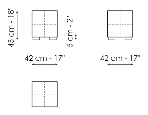 Squaring Bench and Ottoman by Bonaldo, size drawing: Pouf small