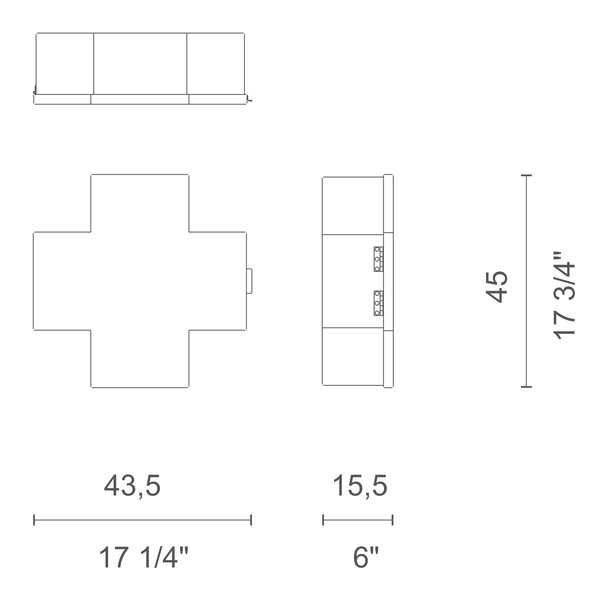Cross Wall Cabinet by Cappellini, size drawing
