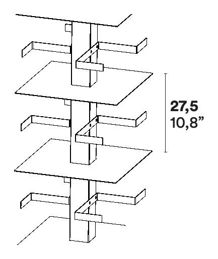 Ptolomeo x4 Bookcase by Opinion Ciatti, size drawing: KIT B shelves