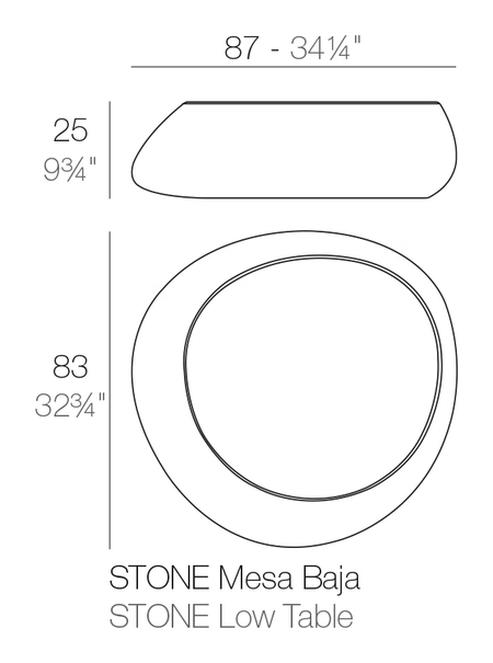 Stone Coffee Table by Vondom, size drawing