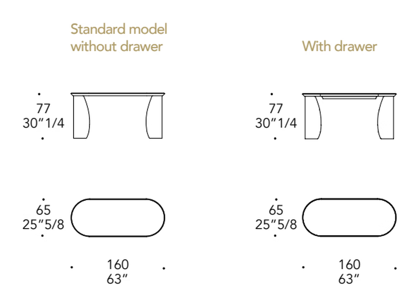 Petalo Scrivania Desk by Reflex, size drawing