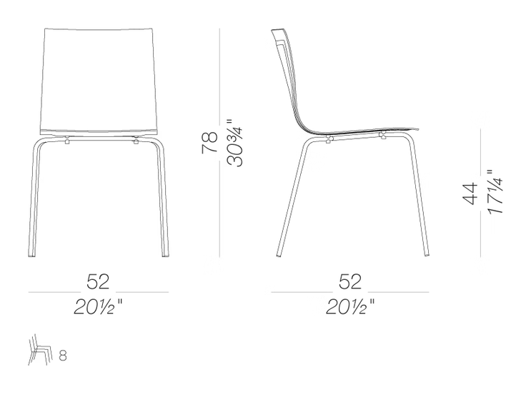 Thin S16 Chair by LaPalma, size drawing