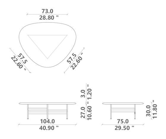 Mick Coffee Table by Talenti, size drawing: L