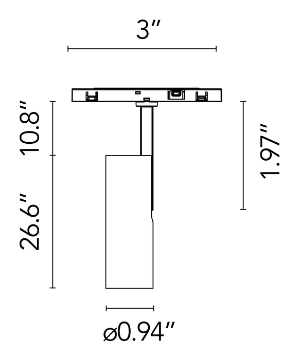 Find Me 0 Spotlight, Zero Track Pro by Flos, size drawing 2
