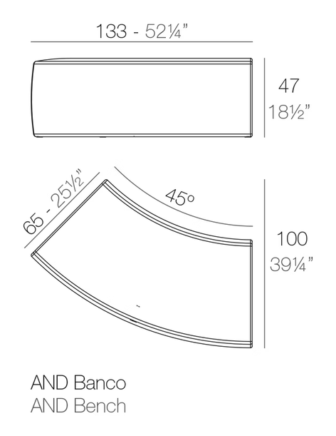 And Bench by Vondom, size drawing