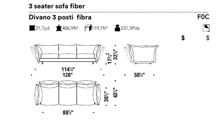 High Cloud Sofa by Moroso, size drawing