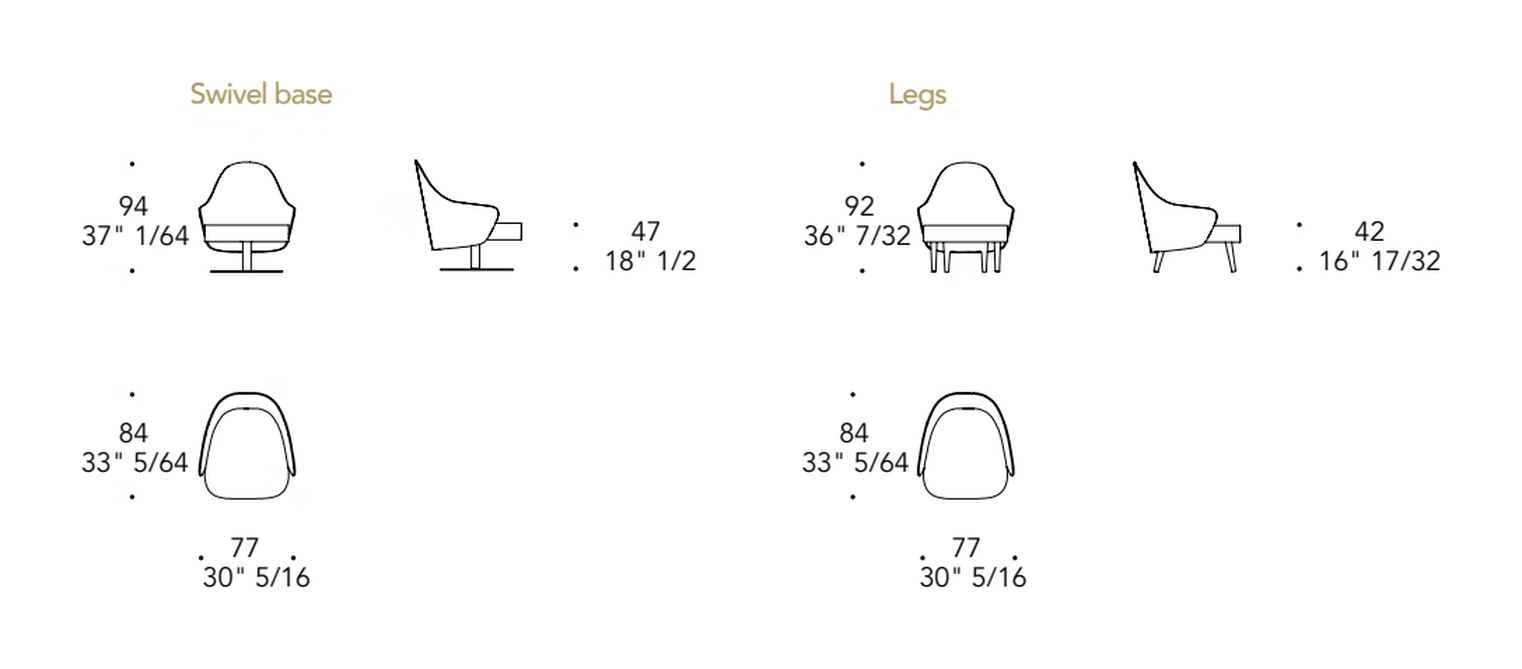 Ludwig Poltrona Armchair by Reflex, size drawing