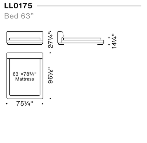 Lowland Bed by Moroso, size drawing: Bed 63”