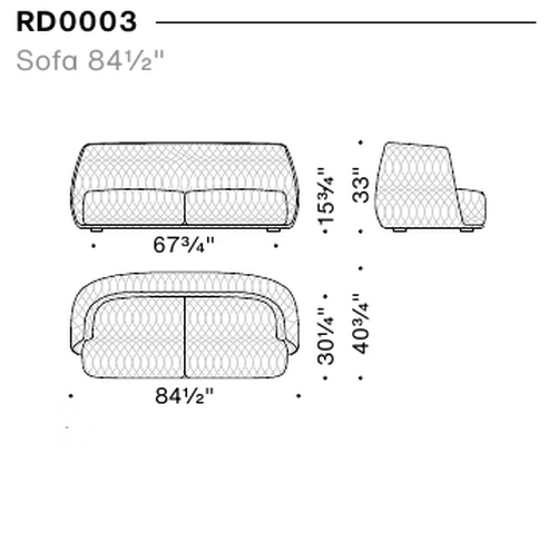 Redondo Sofa by Moroso, size drawing: Sofa 215 cm