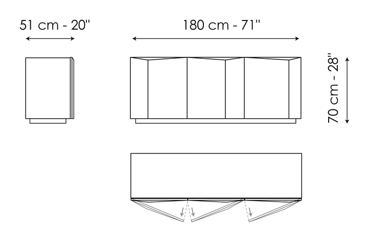 Bernois Sideboard by Bonaldo, size drawing: Bernois 180