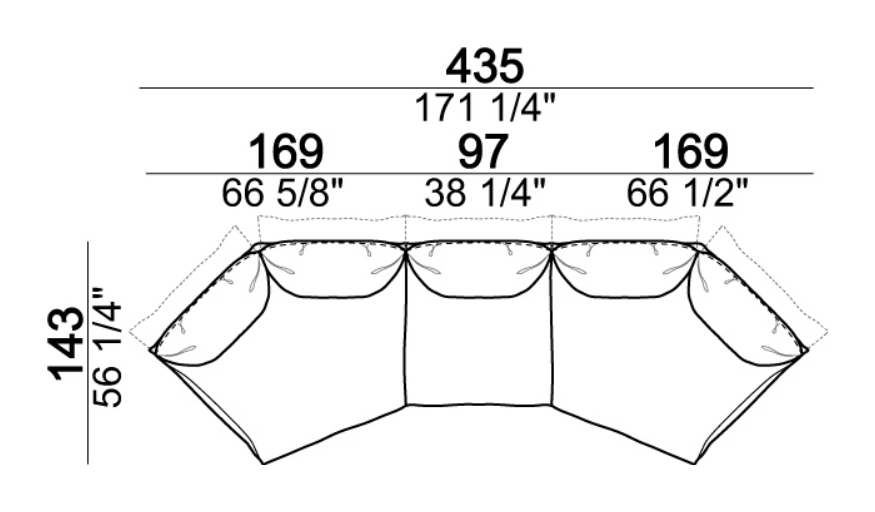 Bodyguard Sofa by Arketipo, size drawing: Composition F