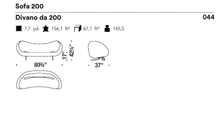 Victoria and Albert Sofa by Moroso, size drawing: Sofa 200