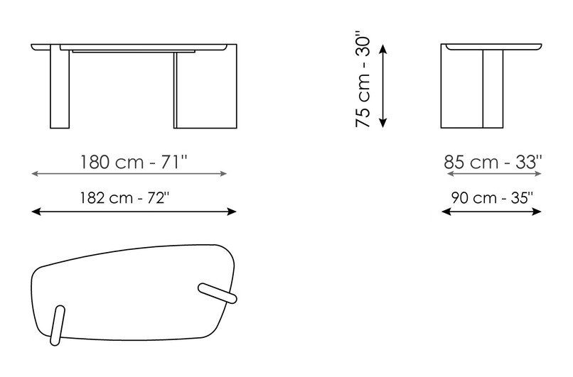 Flatiron Desk by Bonaldo, size drawing: Flatiron 180