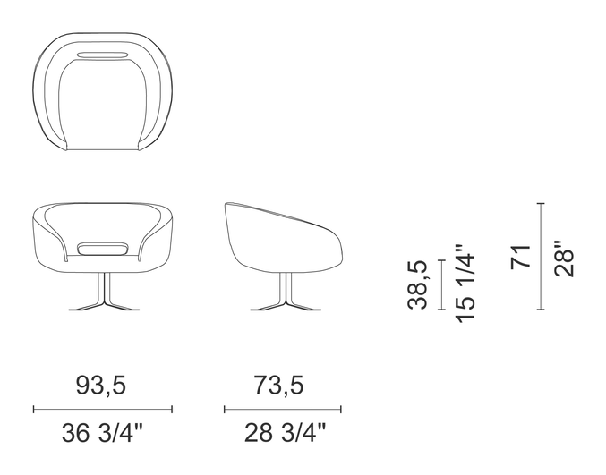 Rive Droite Armchair by Cappellini, size drawing: RD_3