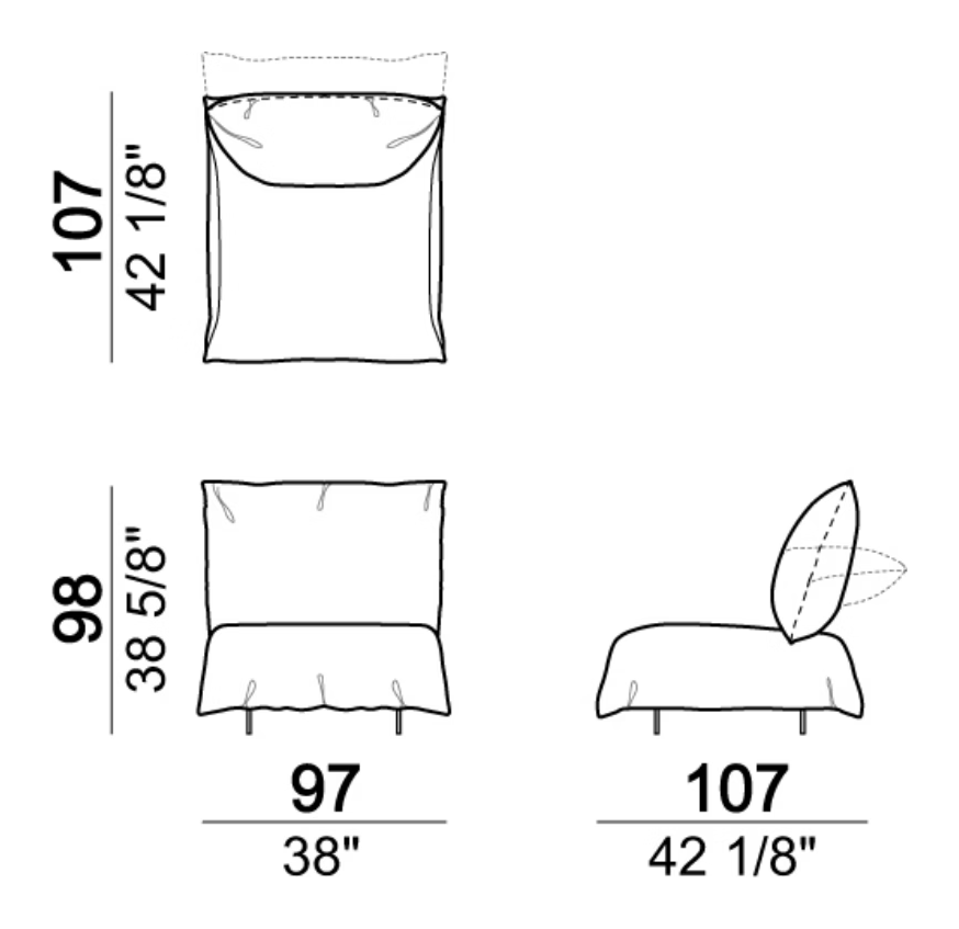 Bodyguard Sofa by Arketipo, size drawing: Central unit