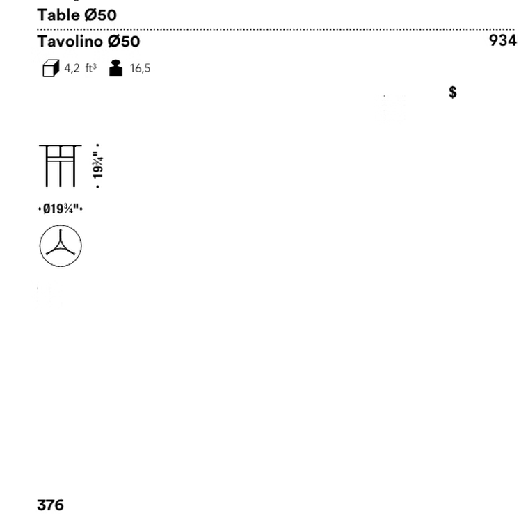 Yumi Side Table by Moroso, size drawing