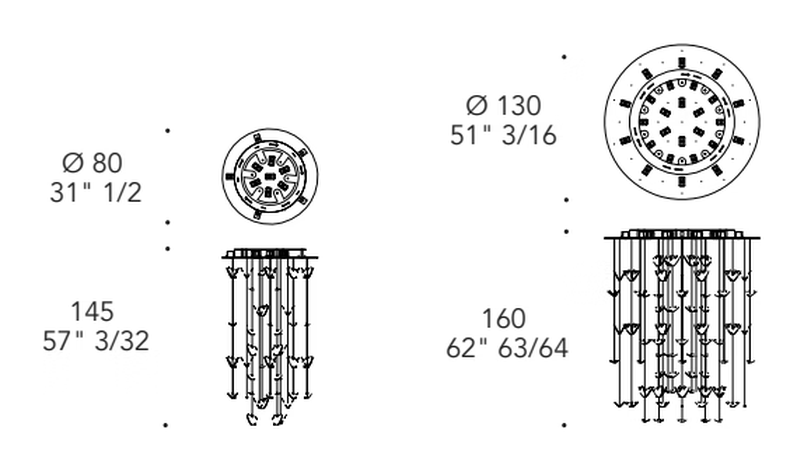 Dreamcatcher Morpho Chandelier by Reflex, size drawing