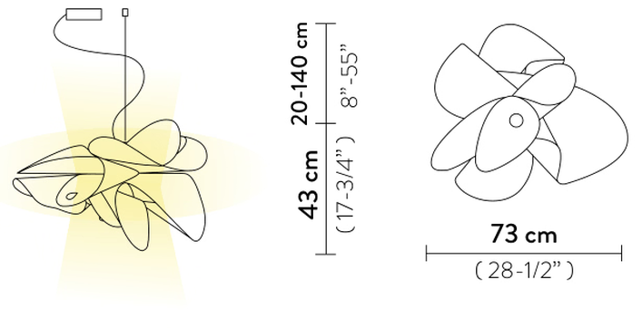 La Belle Étoile Pendant Lamp by Slamp, size drawing: Étoile/La Belle Étoile Suspension