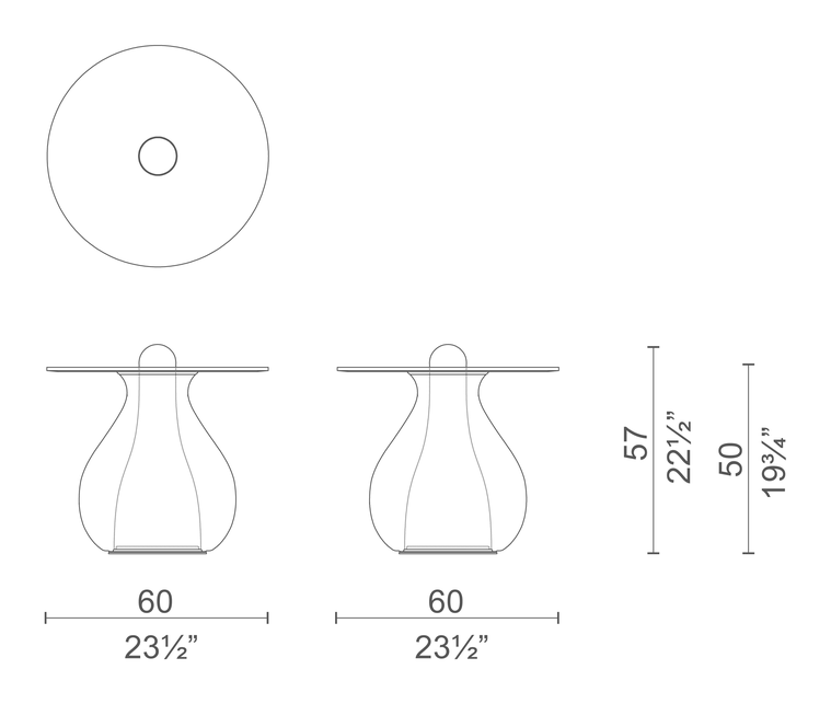 Miya Side Table by Cappellini, size drawing: MIY1