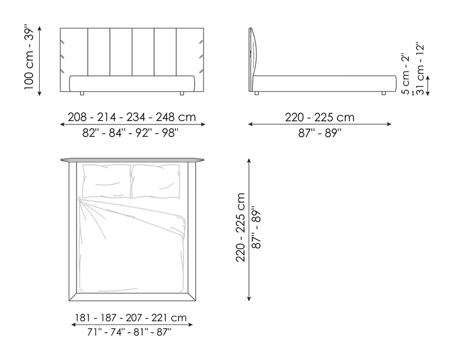 Cuff Double Bed by Bonaldo, size drawing: Cuff plus