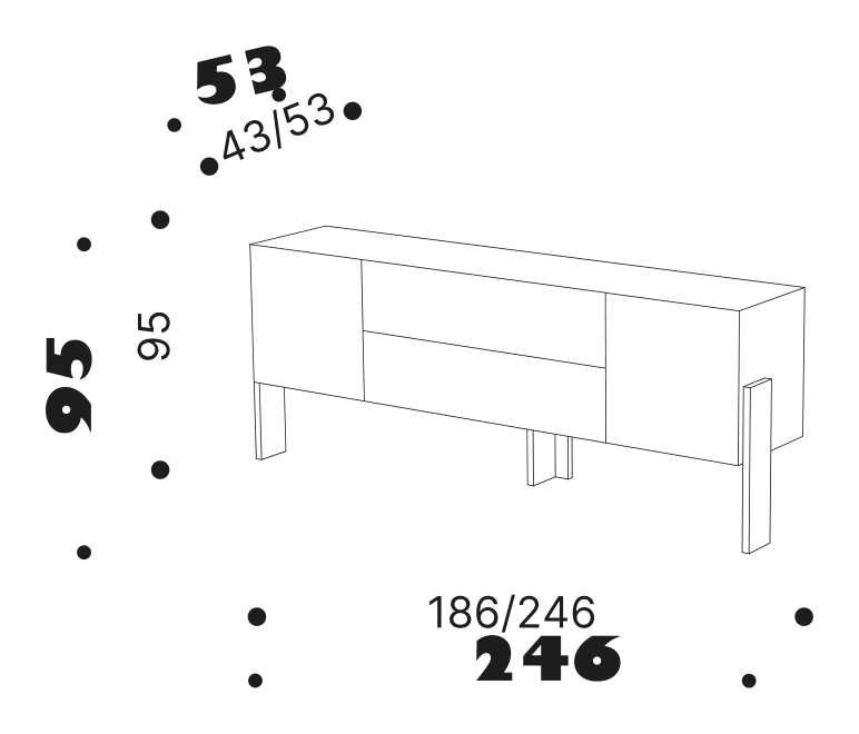 Ziqqurat Cabinet 246 cm by Driade, size drawing